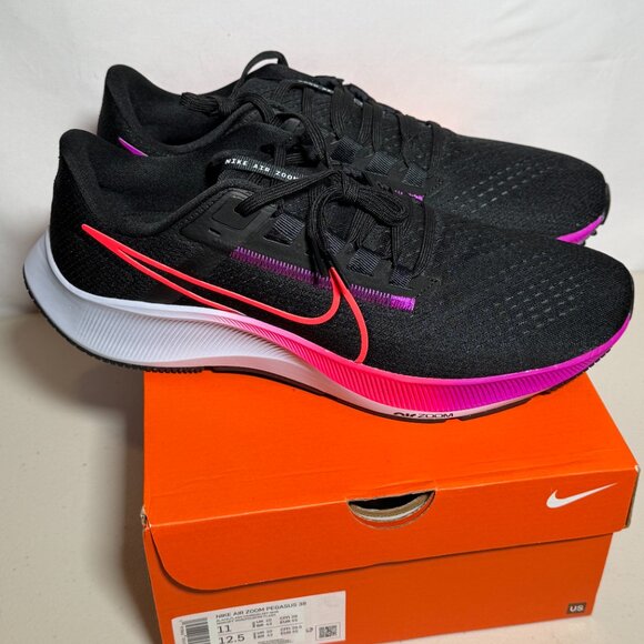 Nike Air Zoom Pegasus 38 |Black / Flash Crimson Men's Size 11 | Women's 12.5 - Picture 2 of 6